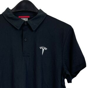Tesla Mens Medium Cotton + Polyester Short Sleeve Quick Dry Polo Logo Black Elon